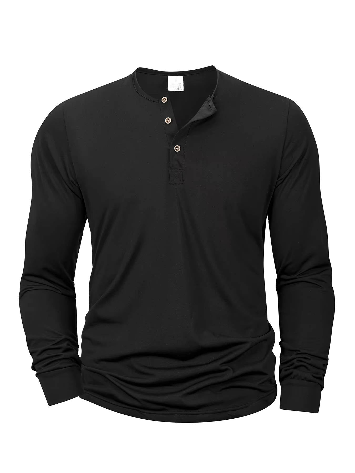 Men’s Classic Cotton Long Sleeve Henley Shirt – Three Button Casual Lightweight Pullover