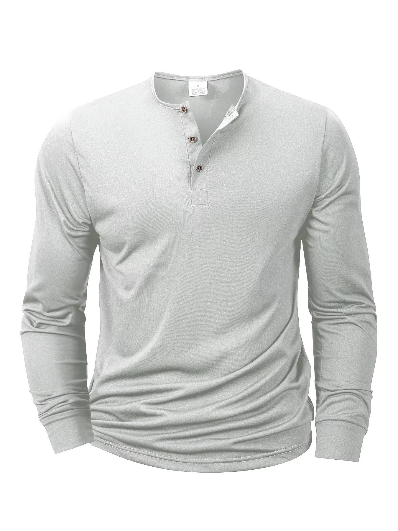 Men’s Classic Cotton Long Sleeve Henley Shirt – Three Button Casual Lightweight Pullover