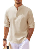 Men’s Waffle Knit Henley Shirt – Long Sleeve Cotton Linen Blend Casual Button Shirt