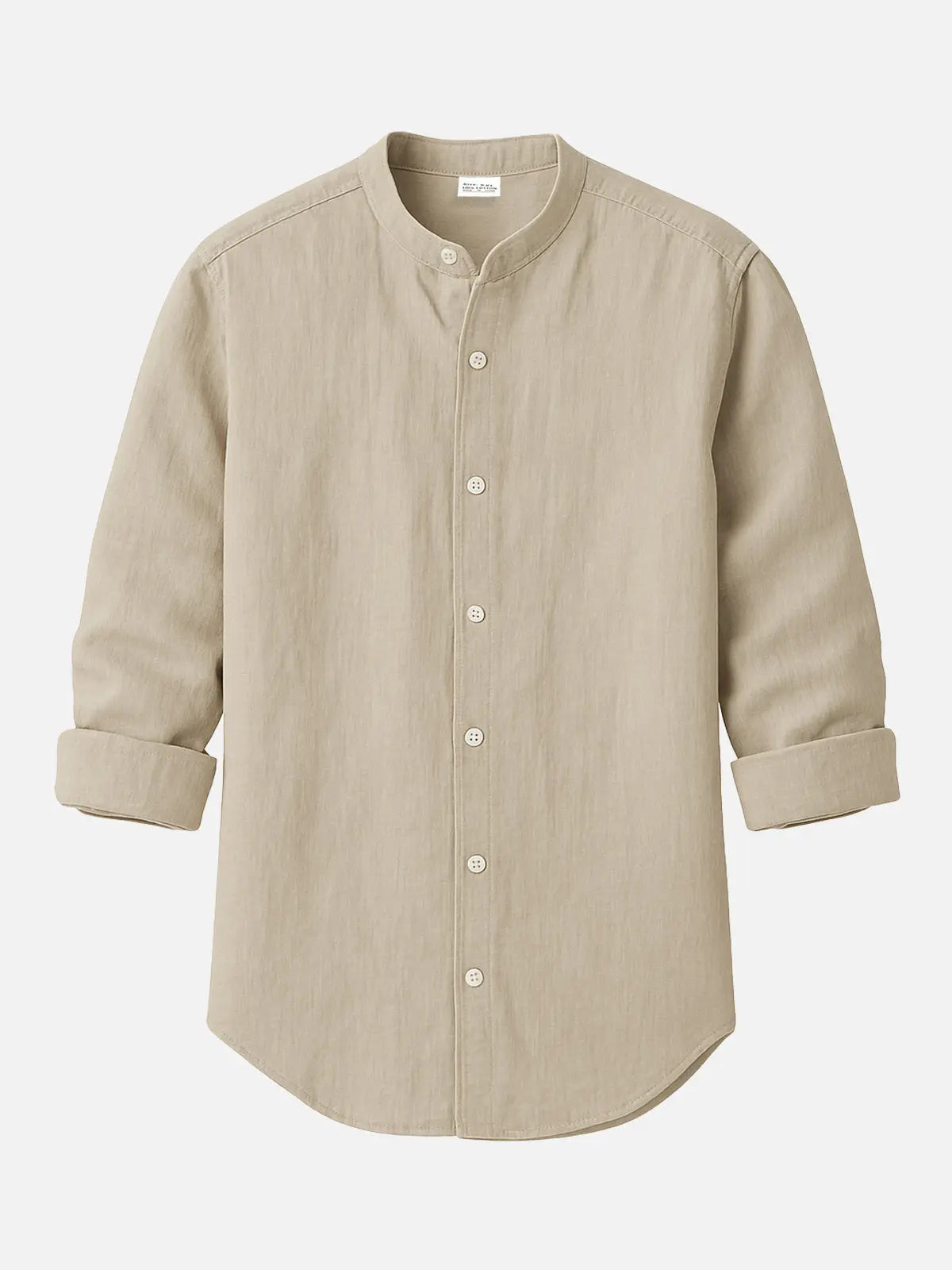 Linen Blend Mandarin Collar Short Sleeve Button-Up Shirt in Jet Black