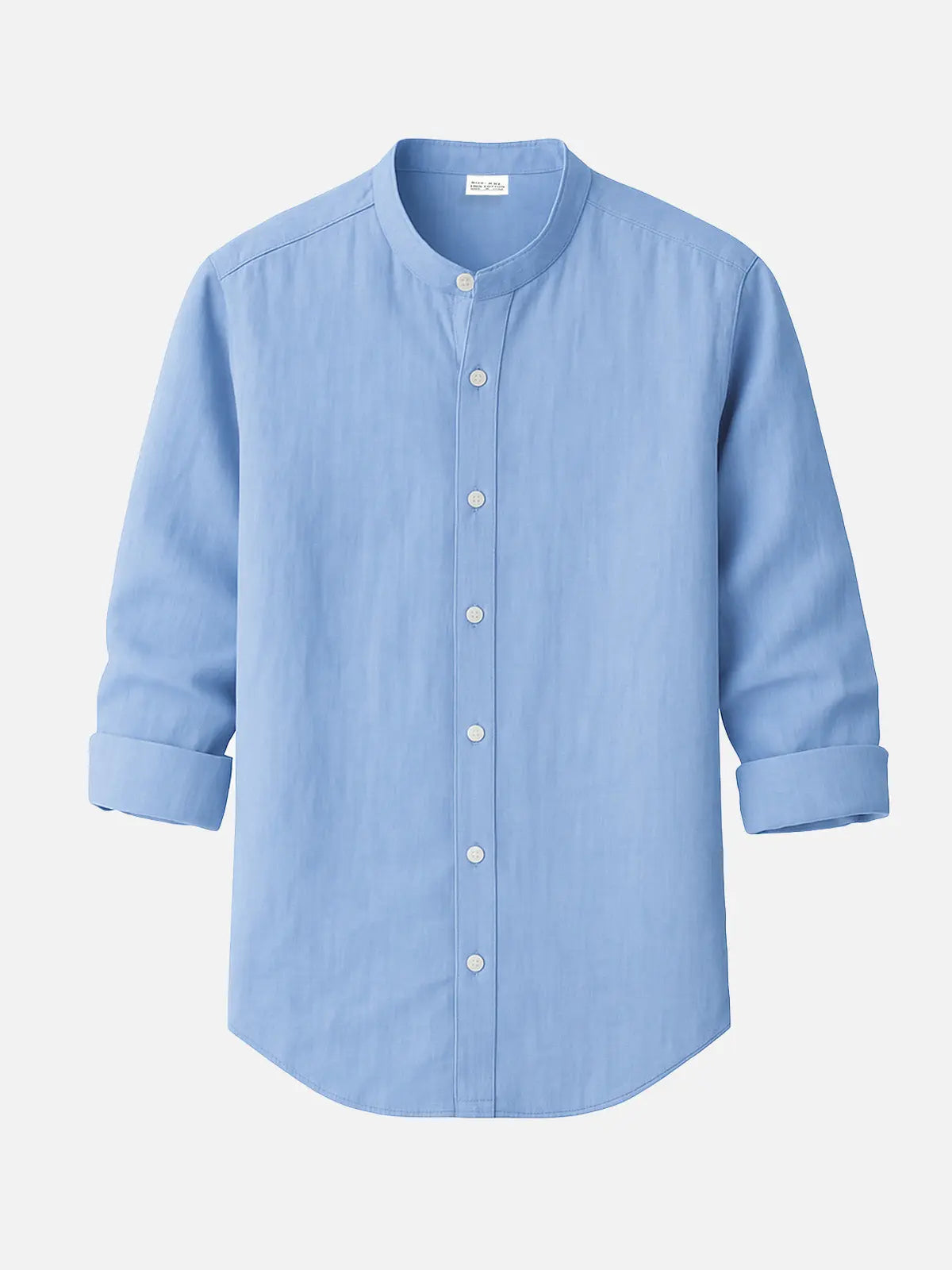 Linen Blend Mandarin Collar Short Sleeve Button-Up Shirt in Jet Black