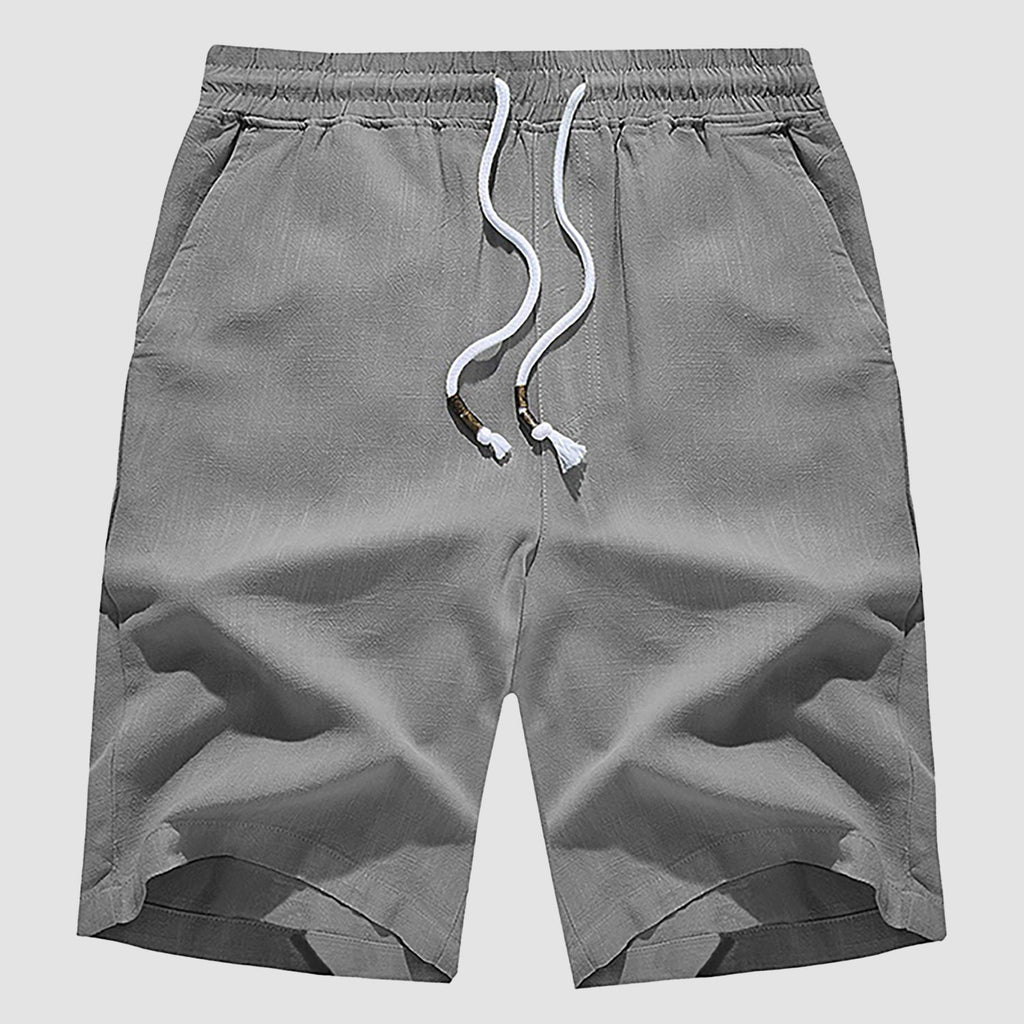 Men’s Casual Cotton Linen Elastic Waist Shorts with Drawstring Lightweight