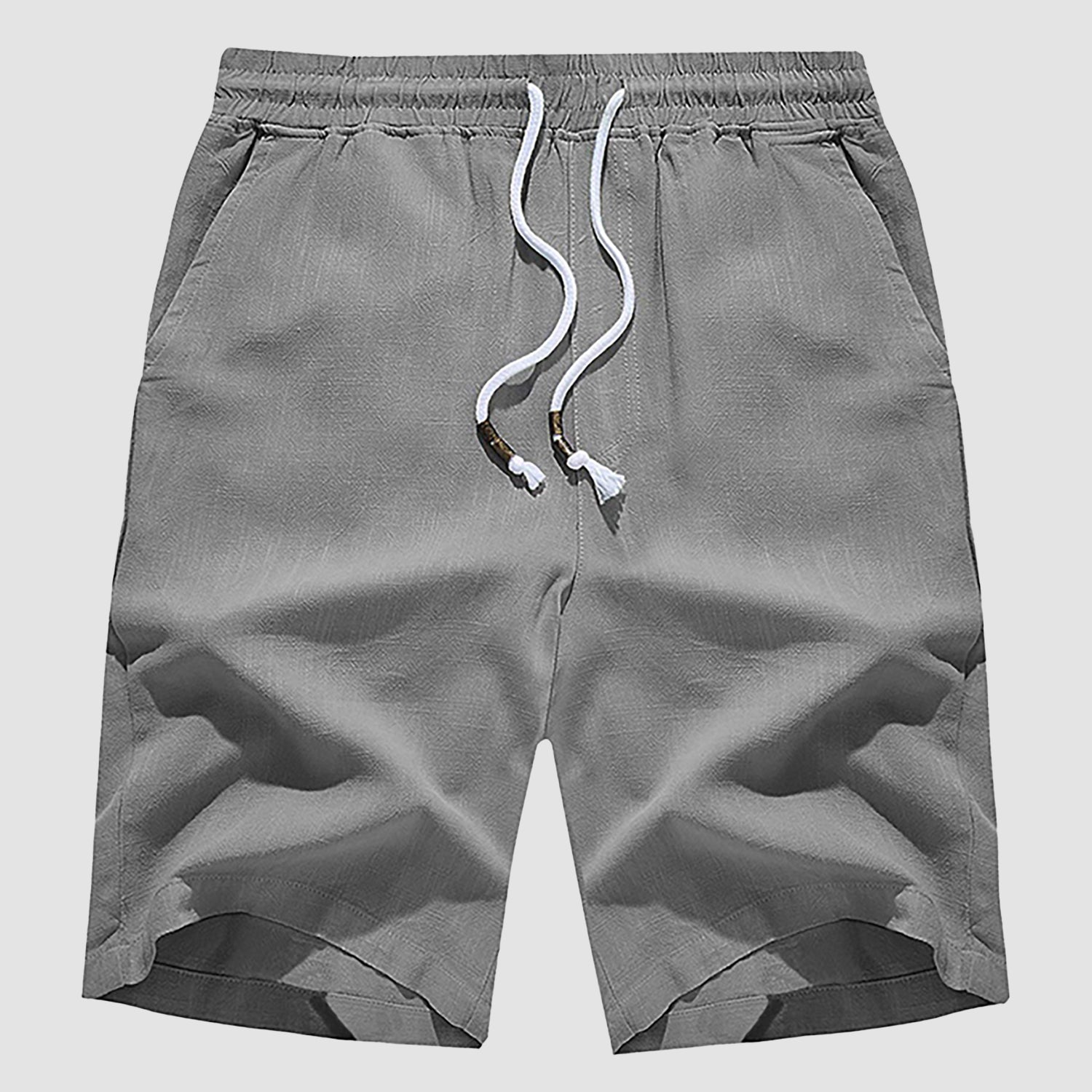Men’s Casual Cotton Linen Elastic Waist Shorts with Drawstring Lightweight