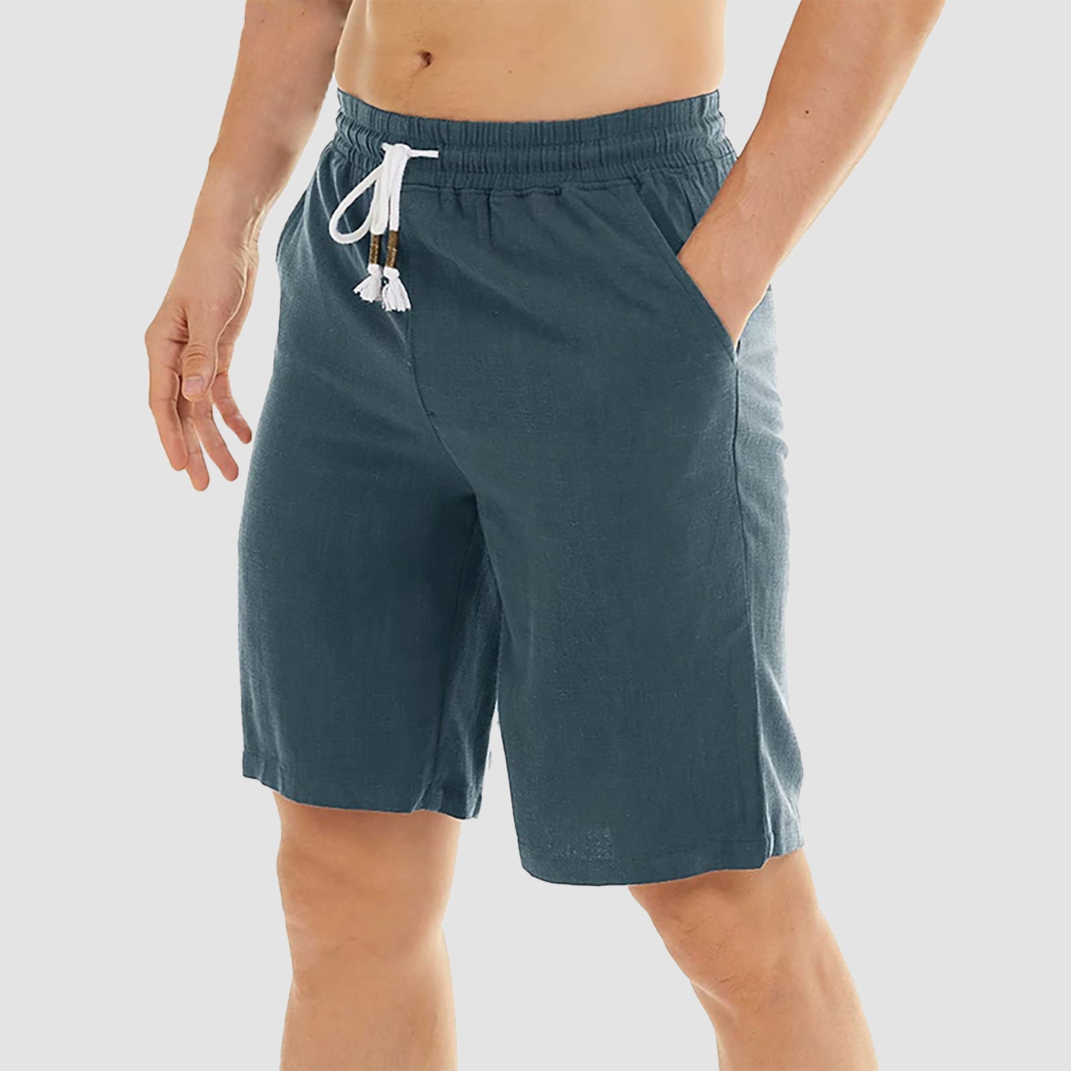 Men’s Casual Cotton Linen Elastic Waist Shorts with Drawstring Lightweight