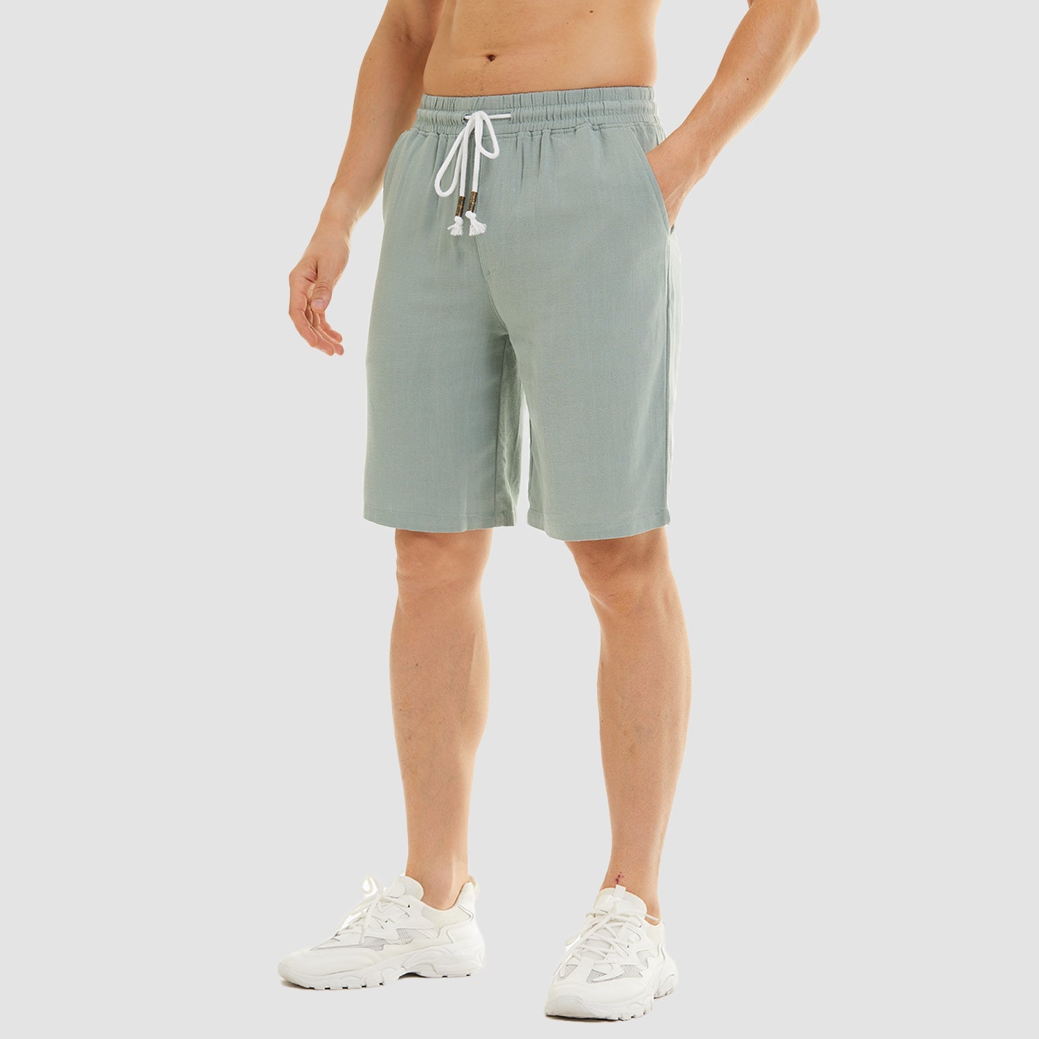 Men’s Casual Cotton Linen Elastic Waist Shorts with Drawstring Lightweight