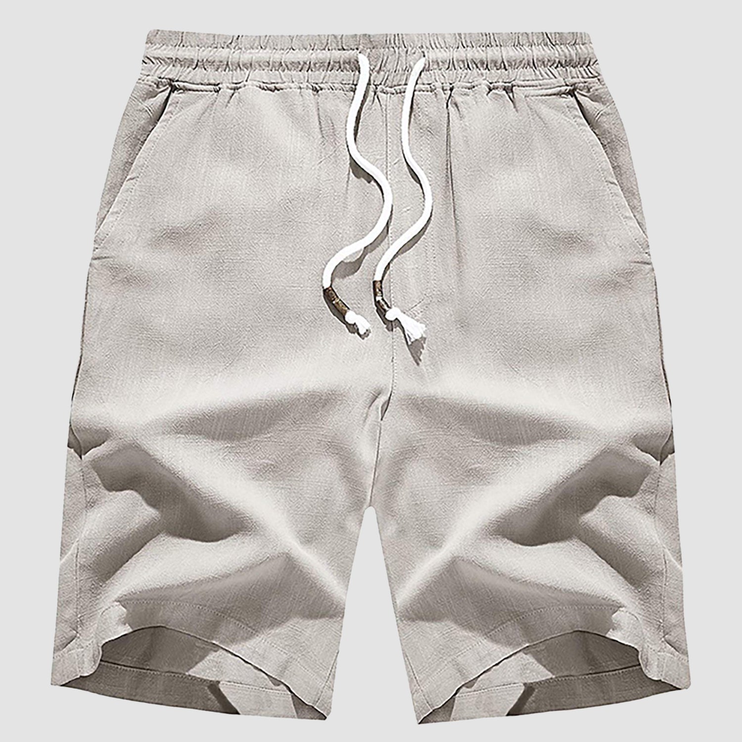 Men’s Casual Cotton Linen Elastic Waist Shorts with Drawstring Lightweight