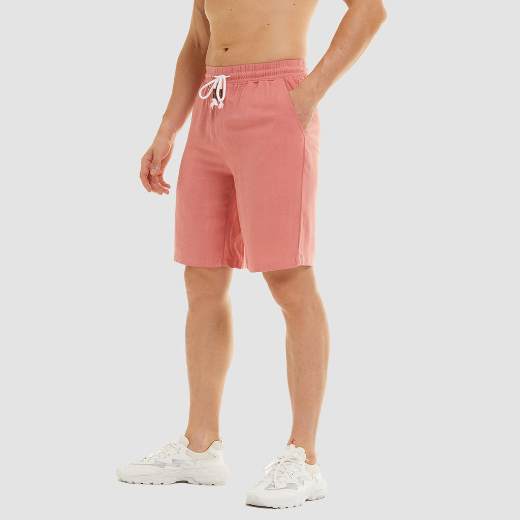 Men’s Casual Cotton Linen Elastic Waist Shorts with Drawstring Lightweight