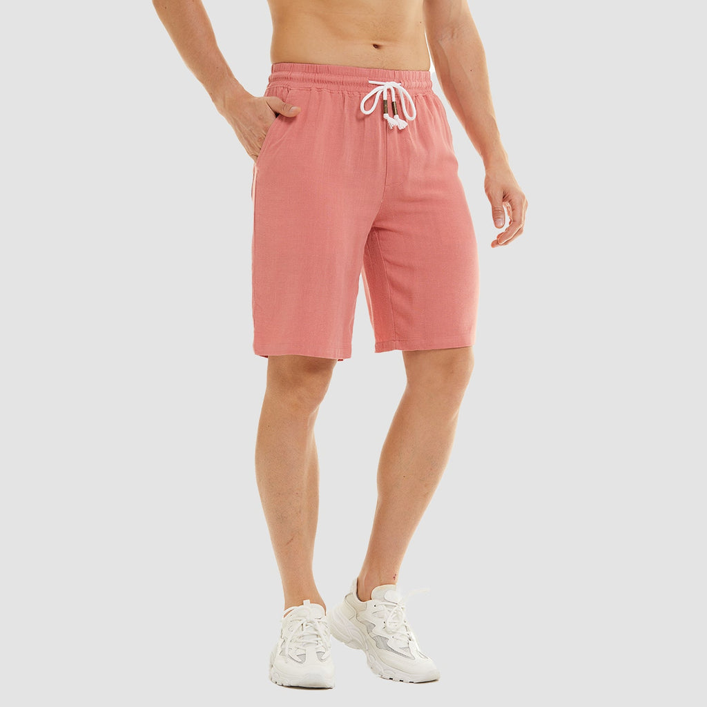 Men’s Casual Cotton Linen Elastic Waist Shorts with Drawstring Lightweight