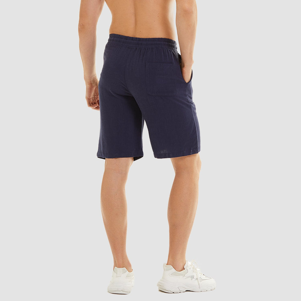 Men’s Casual Cotton Linen Elastic Waist Shorts with Drawstring Lightweight