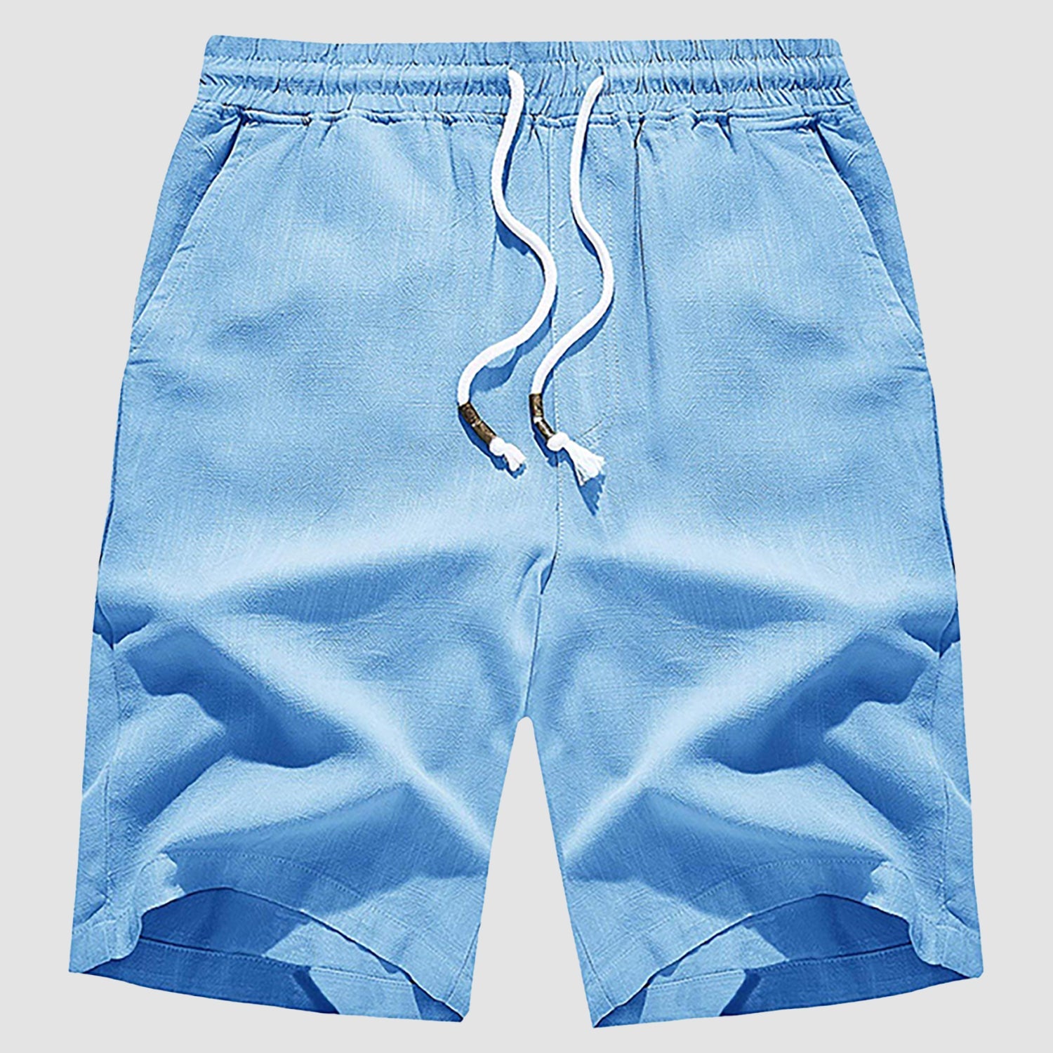 Men’s Casual Cotton Linen Elastic Waist Shorts with Drawstring Lightweight