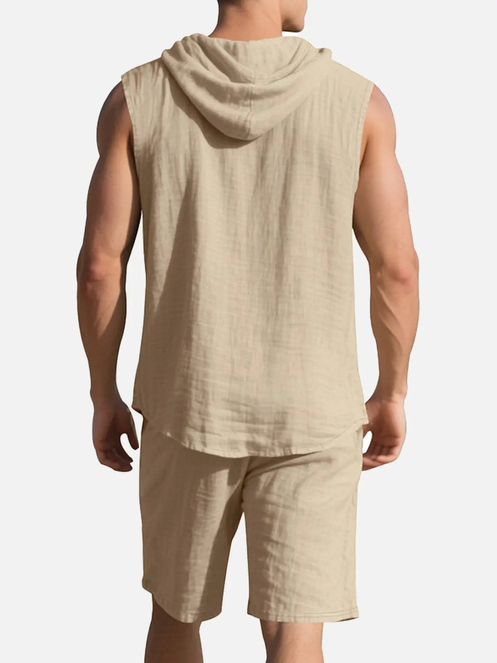Linen Blend Sleeveless Hooded Button-Up Vest Shirt