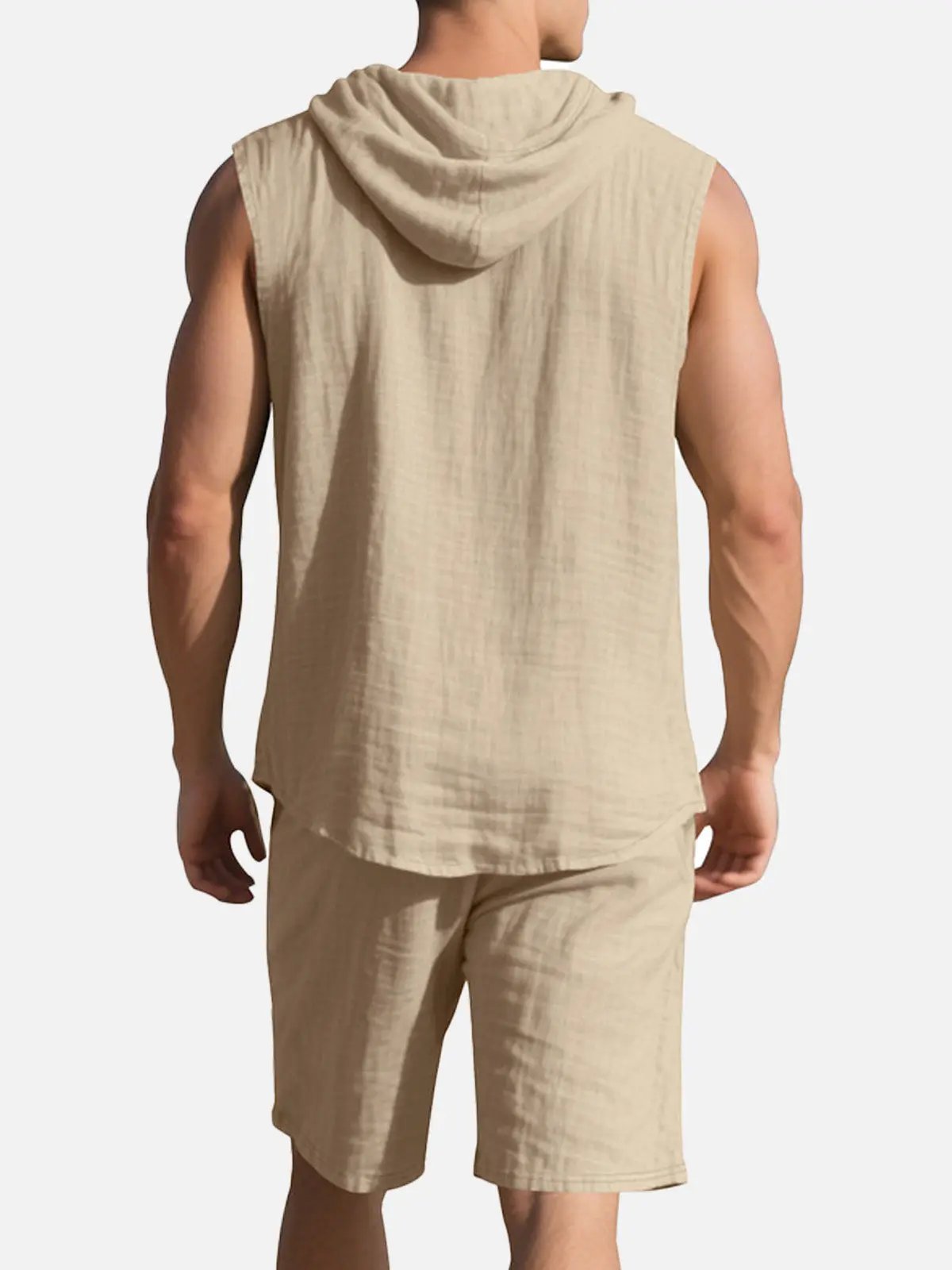 Linen Blend Sleeveless Hooded Button-Up Vest Shirt