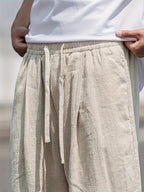 Men’s Relaxed Fit Linen Pants – Breathable Wide Leg Drawstring Elastic Waist Casual Summer Trousers with Pockets