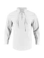 Men’s Cotton Linen Lace Up Henley Shirt – Long Sleeve Band Collar Relaxed Fit Casual Buttonless Vintage Top