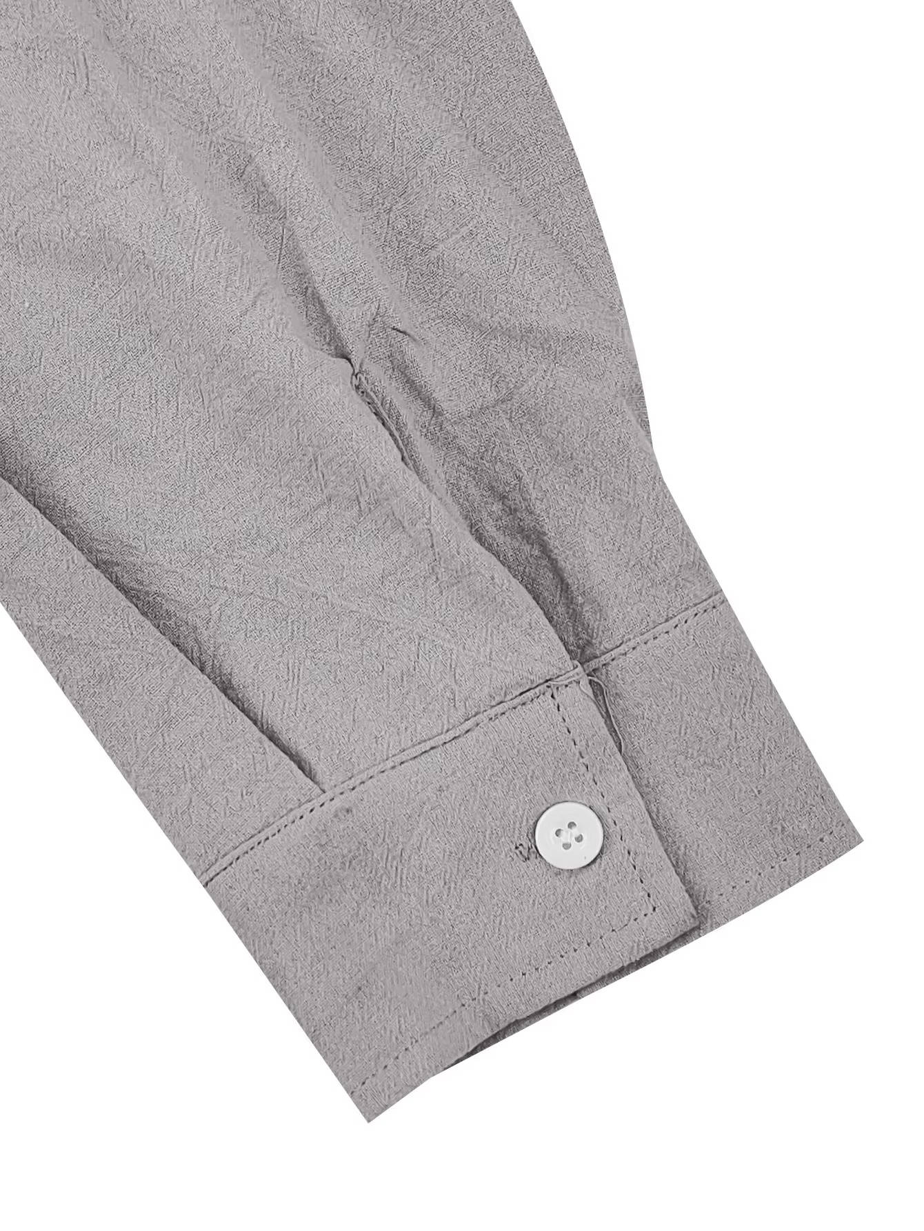 Men’s Cotton Linen Lace Up Henley Shirt – Long Sleeve Band Collar Relaxed Fit Casual Buttonless Vintage Top