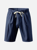 Vertical Pinstripe Drawstring Waist Relaxed Shorts in Navy Blue