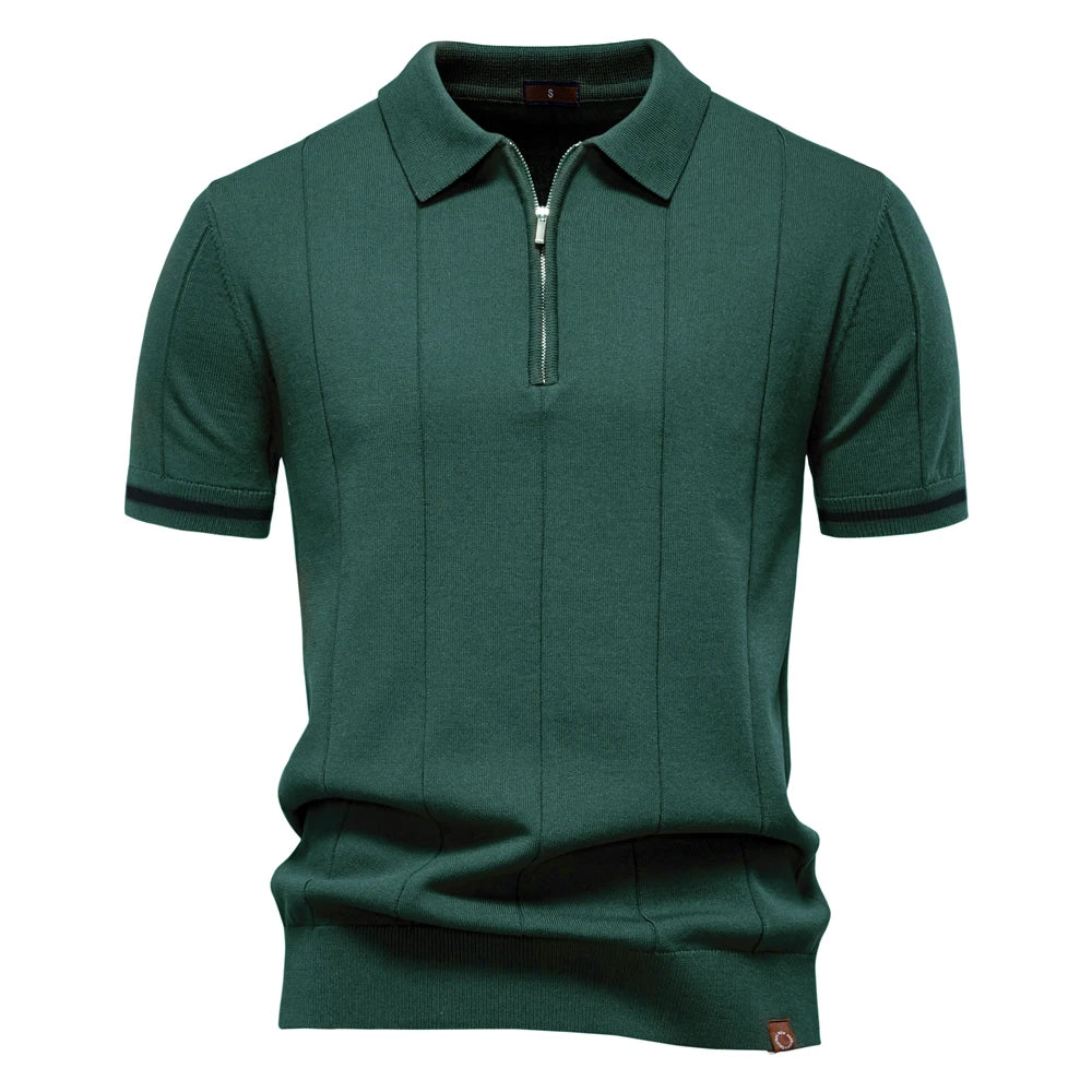 Men's Polo Shirt with Zipper Closure & Slim Fit Design Stylish Athletic Wear