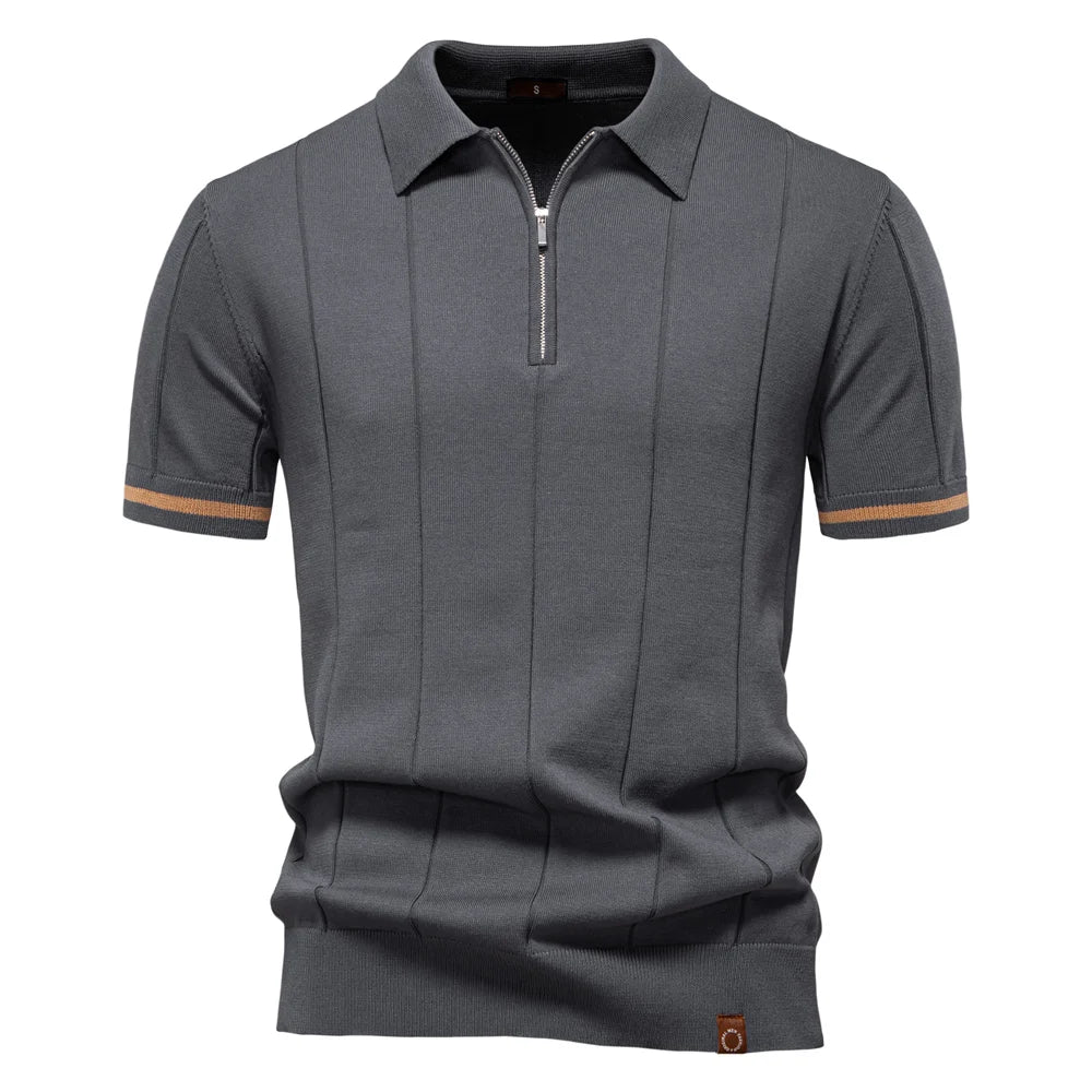 Men's Polo Shirt with Zipper Closure & Slim Fit Design Stylish Athletic Wear