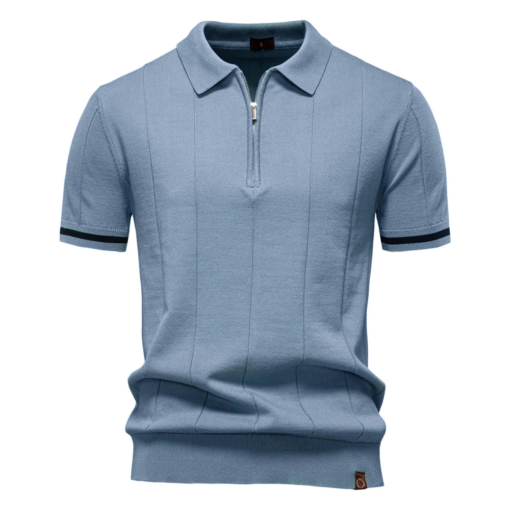 Men's Polo Shirt with Zipper Closure & Slim Fit Design Stylish Athletic Wear