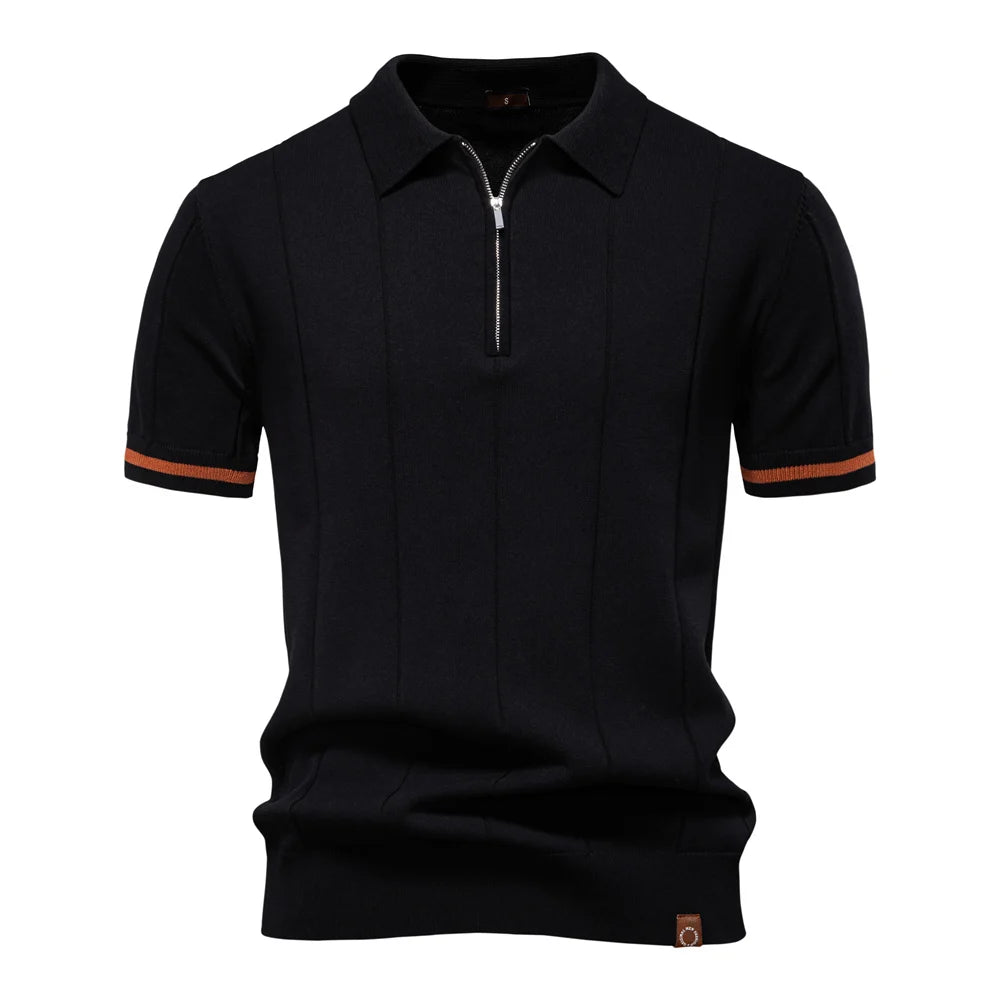Men's Polo Shirt with Zipper Closure & Slim Fit Design Stylish Athletic Wear