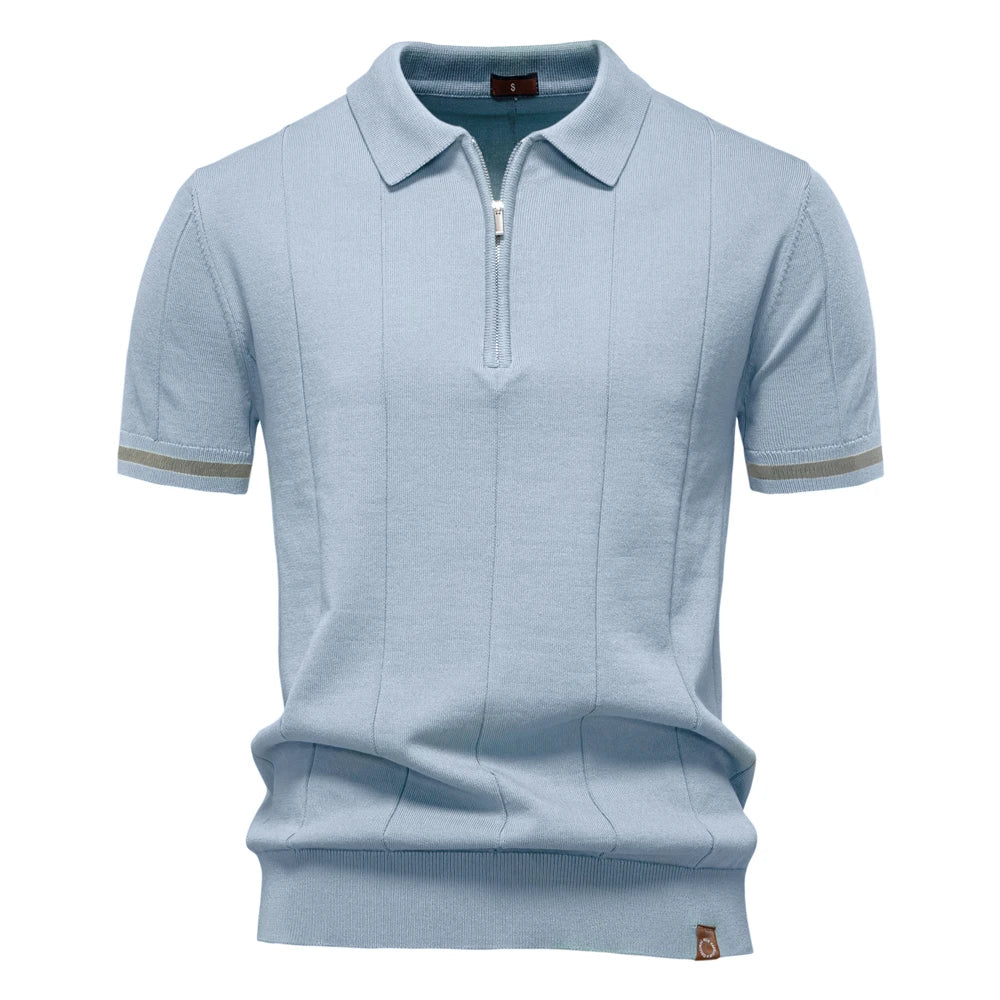 Men's Polo Shirt with Zipper Closure & Slim Fit Design Stylish Athletic Wear
