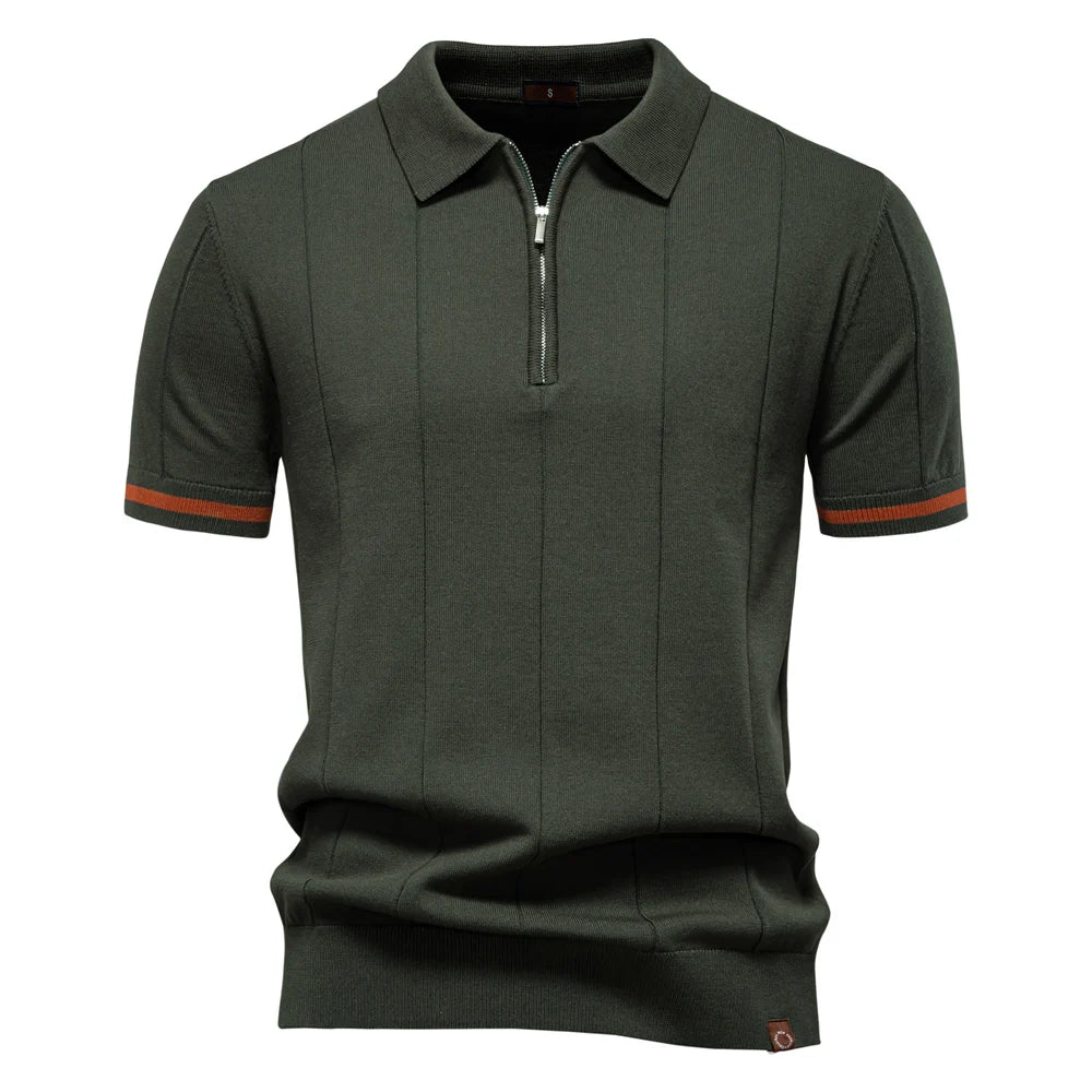 Men's Polo Shirt with Zipper Closure & Slim Fit Design Stylish Athletic Wear