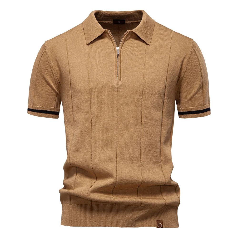 Men's Polo Shirt with Zipper Closure & Slim Fit Design Stylish Athletic Wear