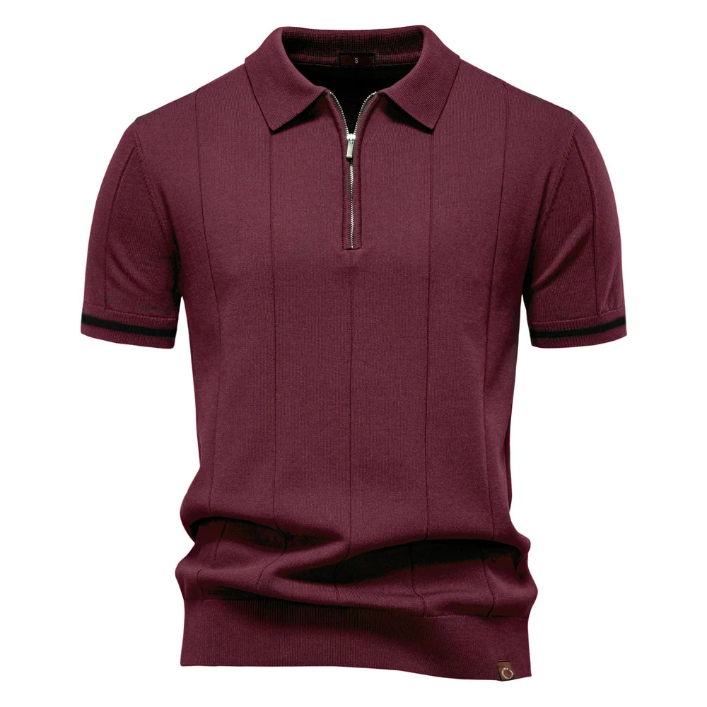 Men's Polo Shirt with Zipper Closure & Slim Fit Design Stylish Athletic Wear