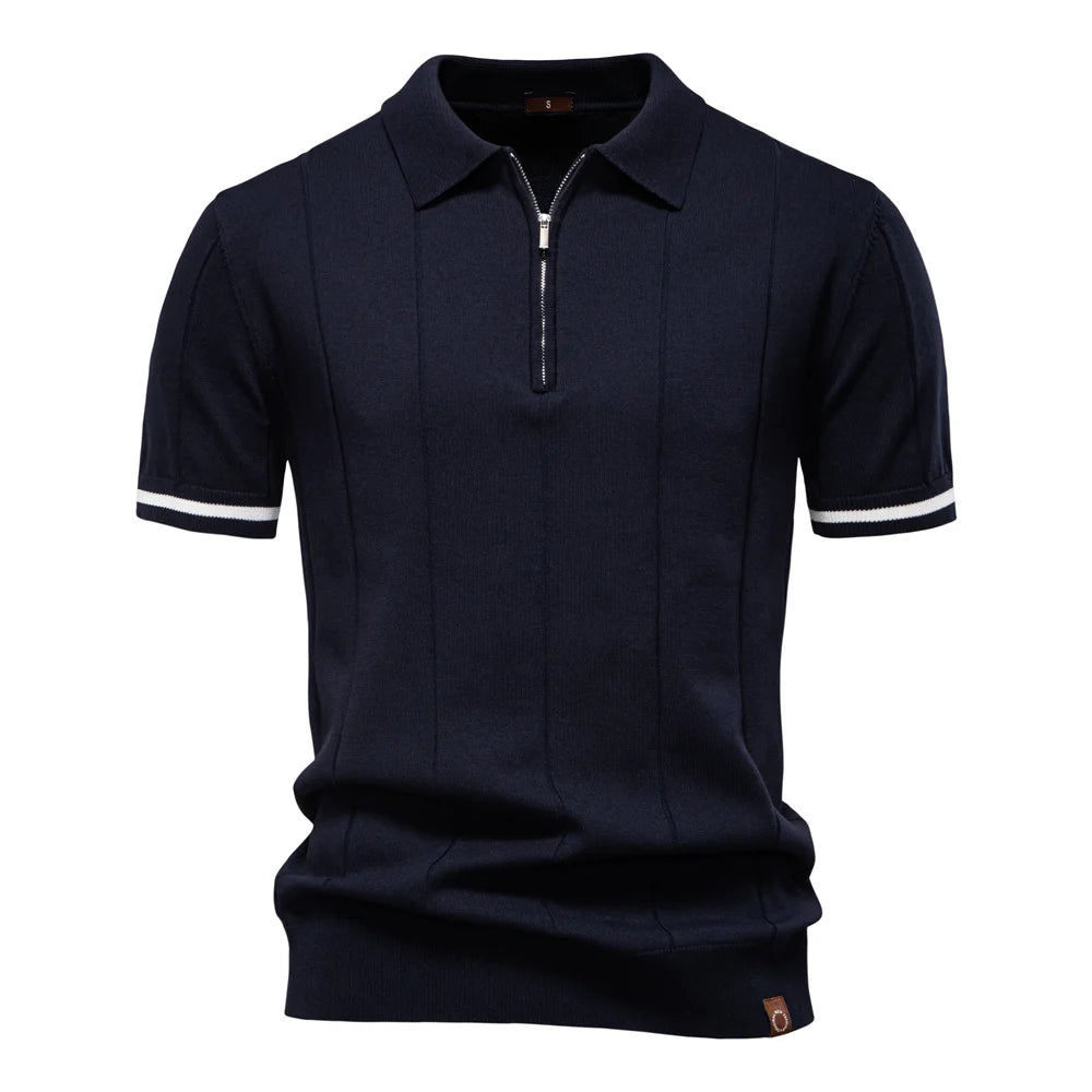 Men's Polo Shirt with Zipper Closure & Slim Fit Design Stylish Athletic Wear