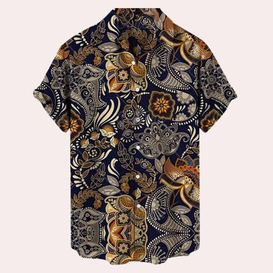 Men’s Printed Short Sleeve Button-Up Shirt – Lightweight Casual Summer Collared Top