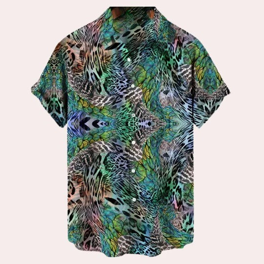 Men’s Printed Short Sleeve Button-Up Shirt – Lightweight Casual Summer Collared Top