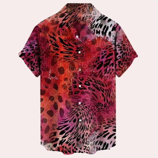 Men’s Printed Short Sleeve Button-Up Shirt – Lightweight Casual Summer Collared Top