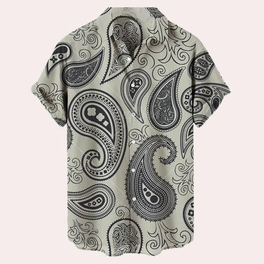 Men’s Printed Short Sleeve Button-Up Shirt – Lightweight Casual Summer Collared Top