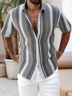 Men’s Striped Short Sleeve Button-Down Shirt – Lightweight Breathable Relaxed Fit Summer Casual Shirt