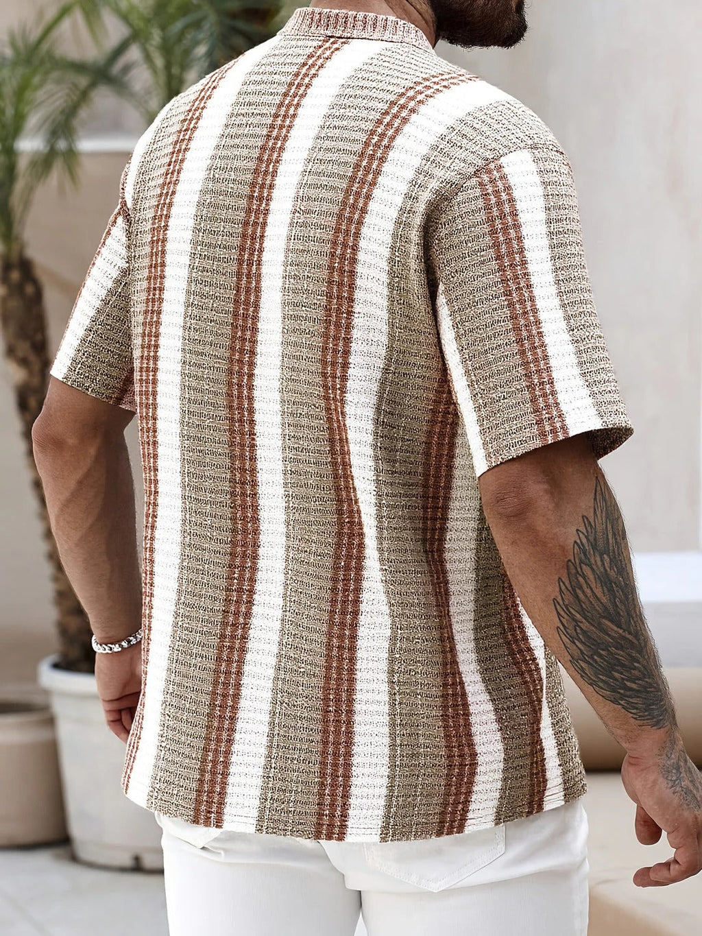 Men’s Striped Short Sleeve Button-Down Shirt – Lightweight Breathable Relaxed Fit Summer Casual Shirt