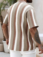 Men’s Striped Short Sleeve Button-Down Shirt – Lightweight Breathable Relaxed Fit Summer Casual Shirt