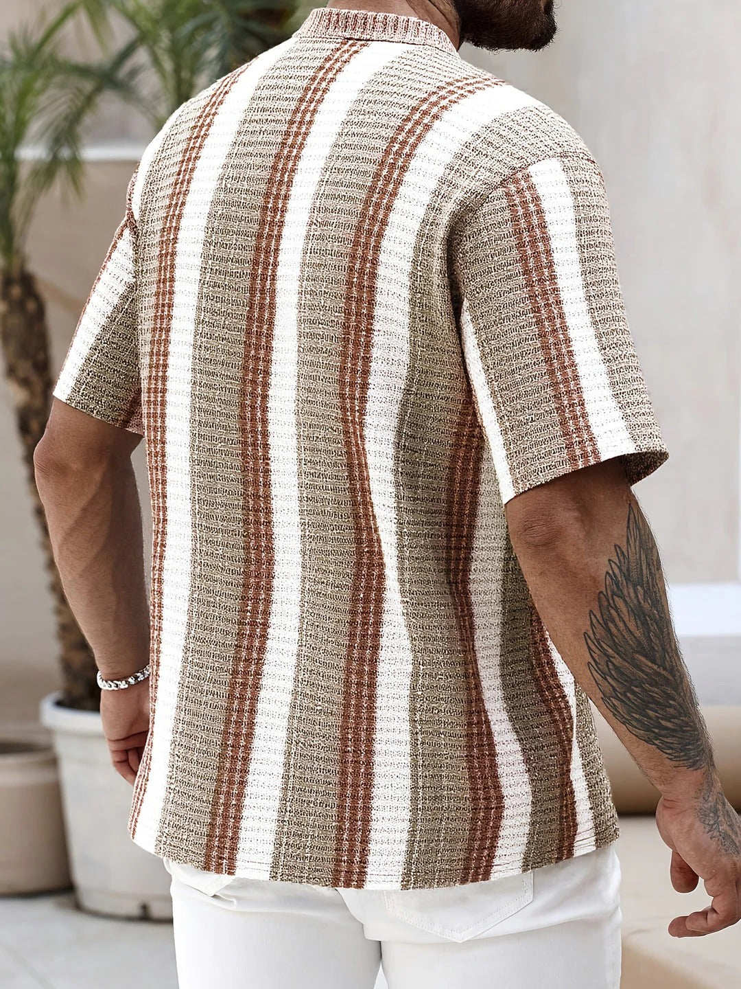 Men’s Striped Short Sleeve Button-Down Shirt – Lightweight Breathable Relaxed Fit Summer Casual Shirt