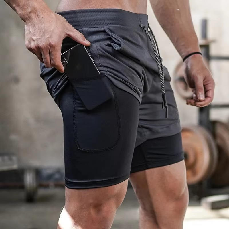 Men’s 2-in-1 Running Shorts — Athletic Quick Dry Workout Shorts with Phone Pocket Compression Liner Gym Training Shorts