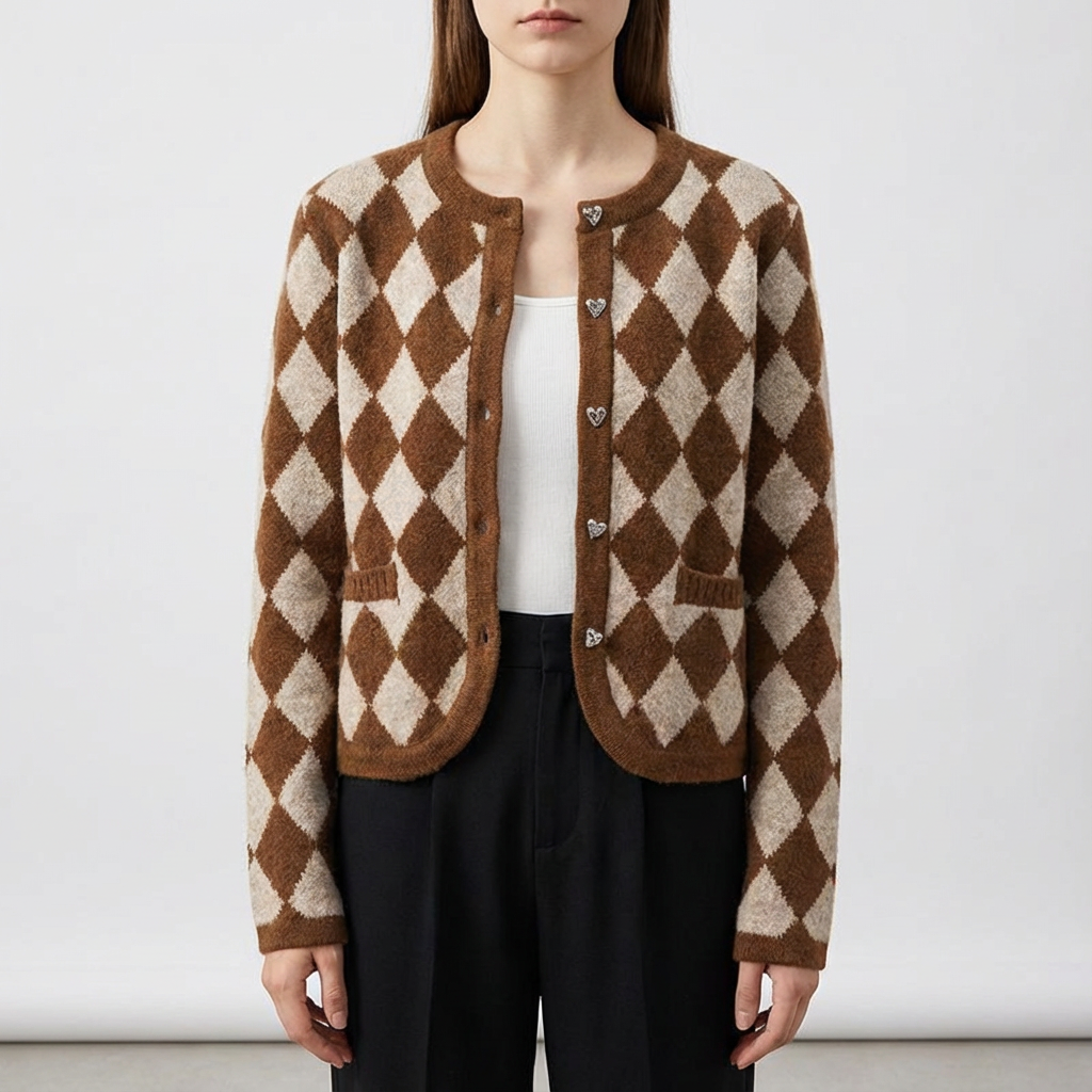 Lucerne Argyle Cardigan for Men – Merino Wool Knit Button Front Sweater Jacket