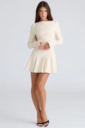 Women’s A-Line Crepe Dress – Elegant Boat Neck Midi Formal Dress with Tailored Princess Seams