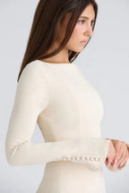 Women’s A-Line Crepe Dress – Elegant Boat Neck Midi Formal Dress with Tailored Princess Seams