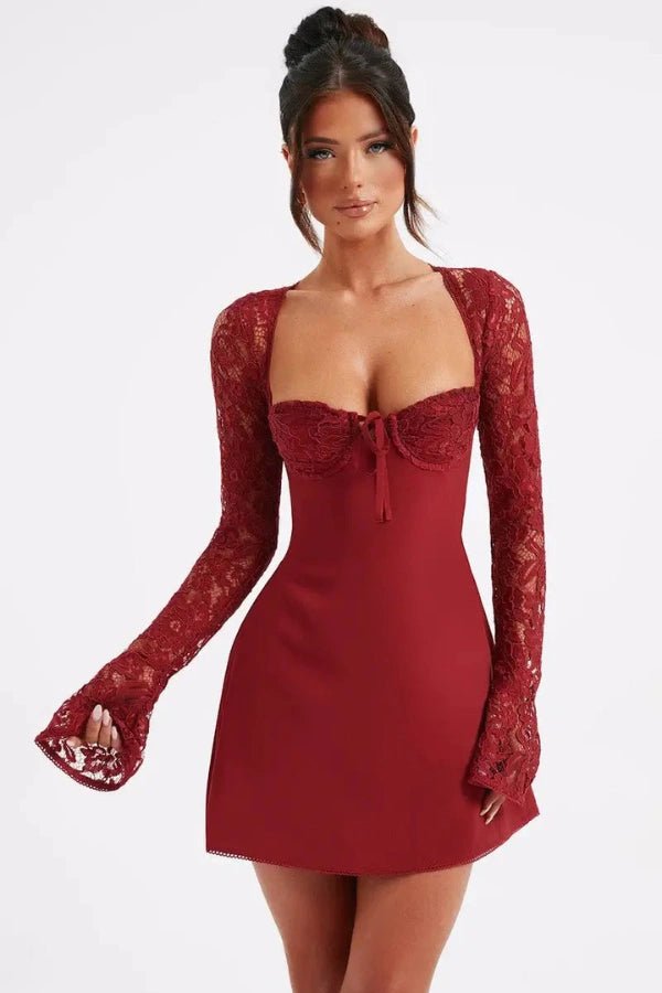 Romantic Flared Sleeve Lace Mini Dress