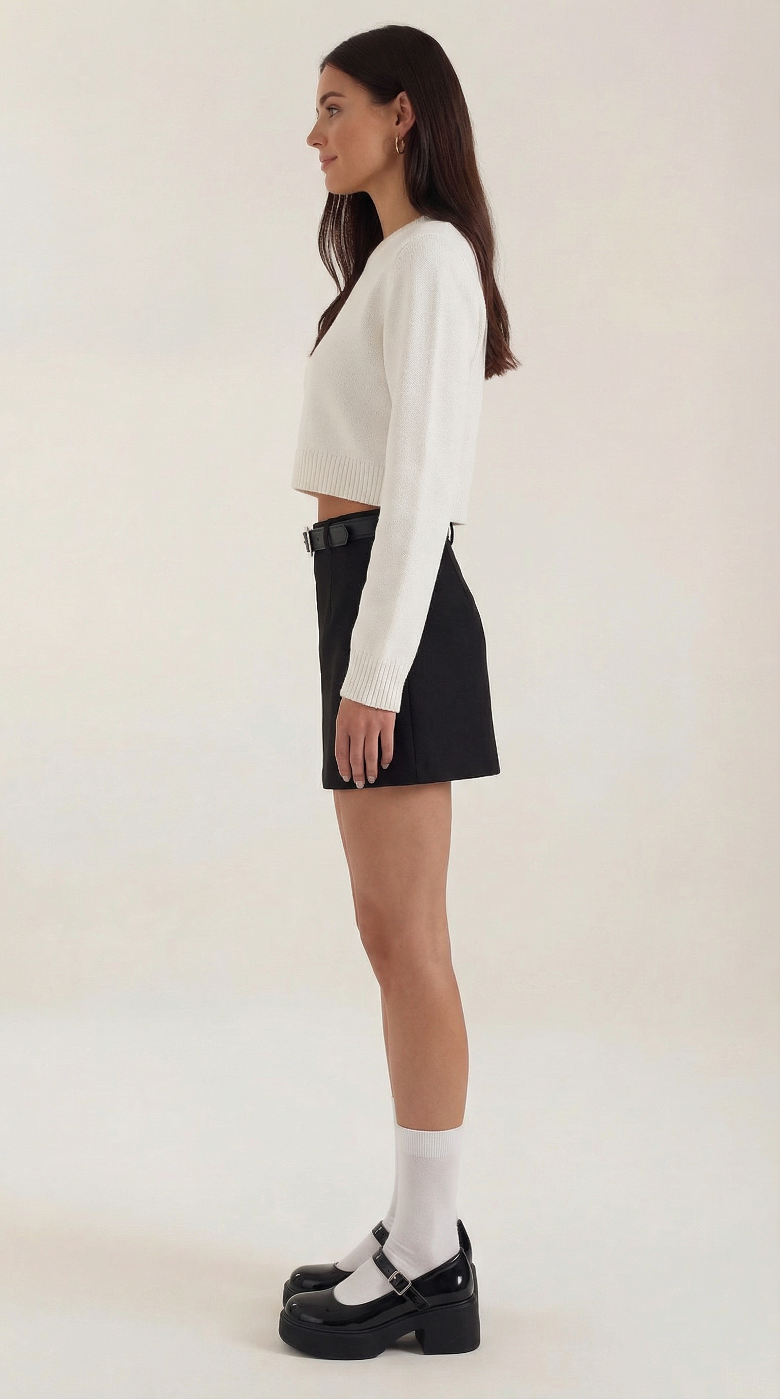 Michele Belted High Waist Mini Skirt – A-Line Structured Skort with Built-In Shorts
