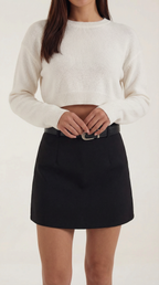 Michele Belted High Waist Mini Skirt – A-Line Structured Skort with Built-In Shorts