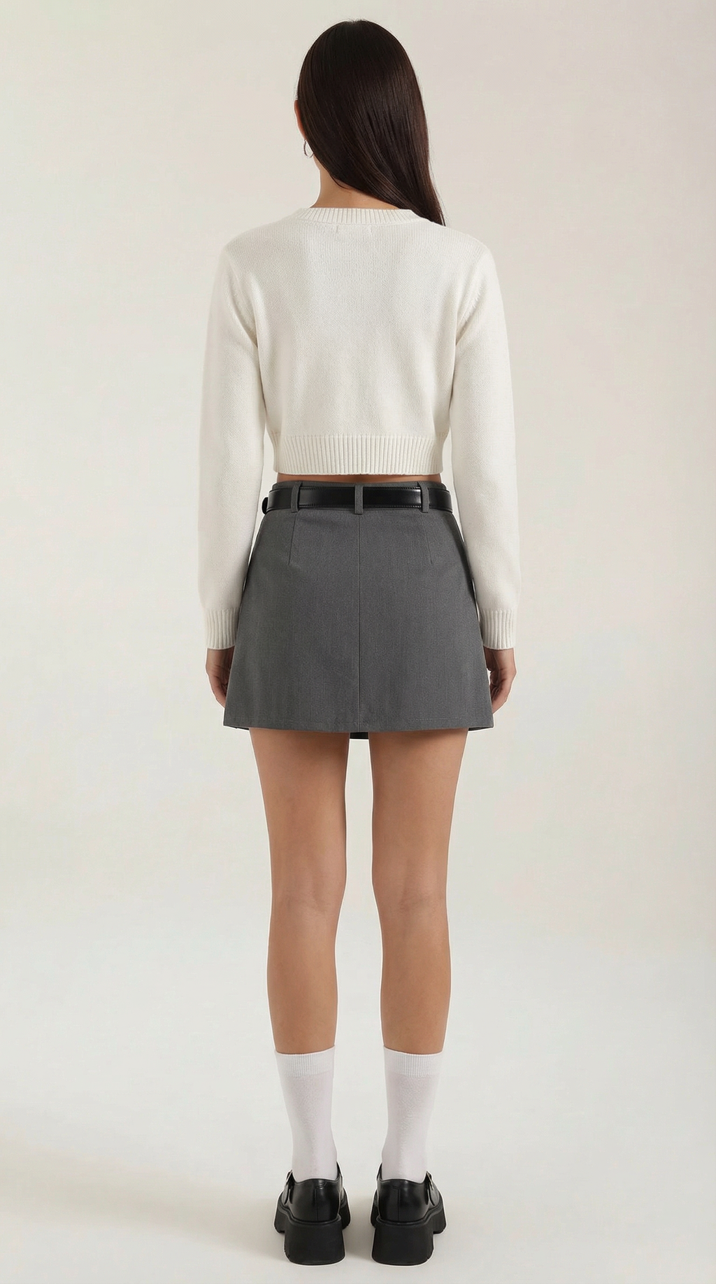 Michele Belted High Waist Mini Skirt – A-Line Structured Skort with Built-In Shorts