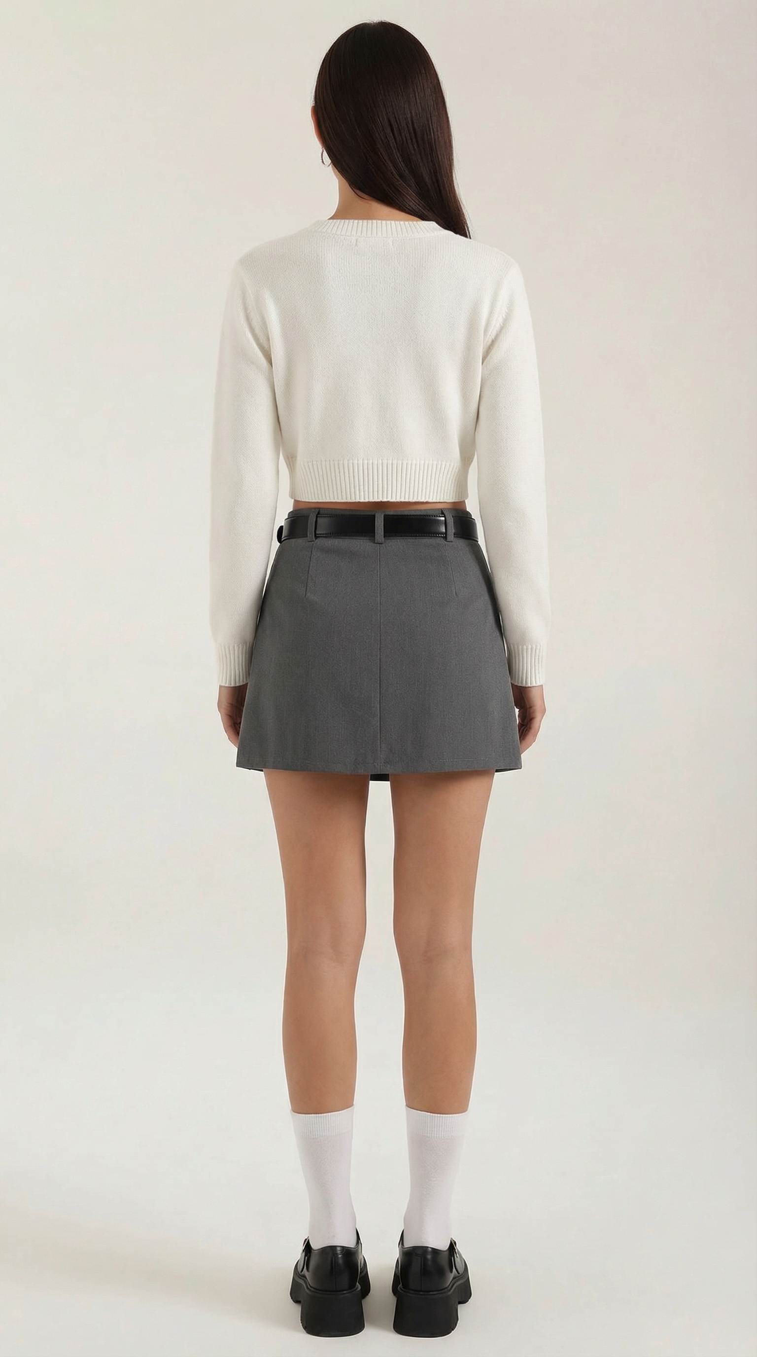 Michele Belted High Waist Mini Skirt – A-Line Structured Skort with Built-In Shorts