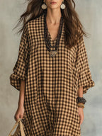 Women’s Mila Check Maxi Dress Oversized Relaxed Fit Flowy Lightweight Breathable Casual Long Dress Classic Plaid Pattern Summer Travel Outfit
