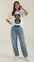 Natalia Graphic T-Shirt — Women’s Pop Art Lip Print Heavyweight Boxy Fit Cropped Sleeve Streetwear Tee