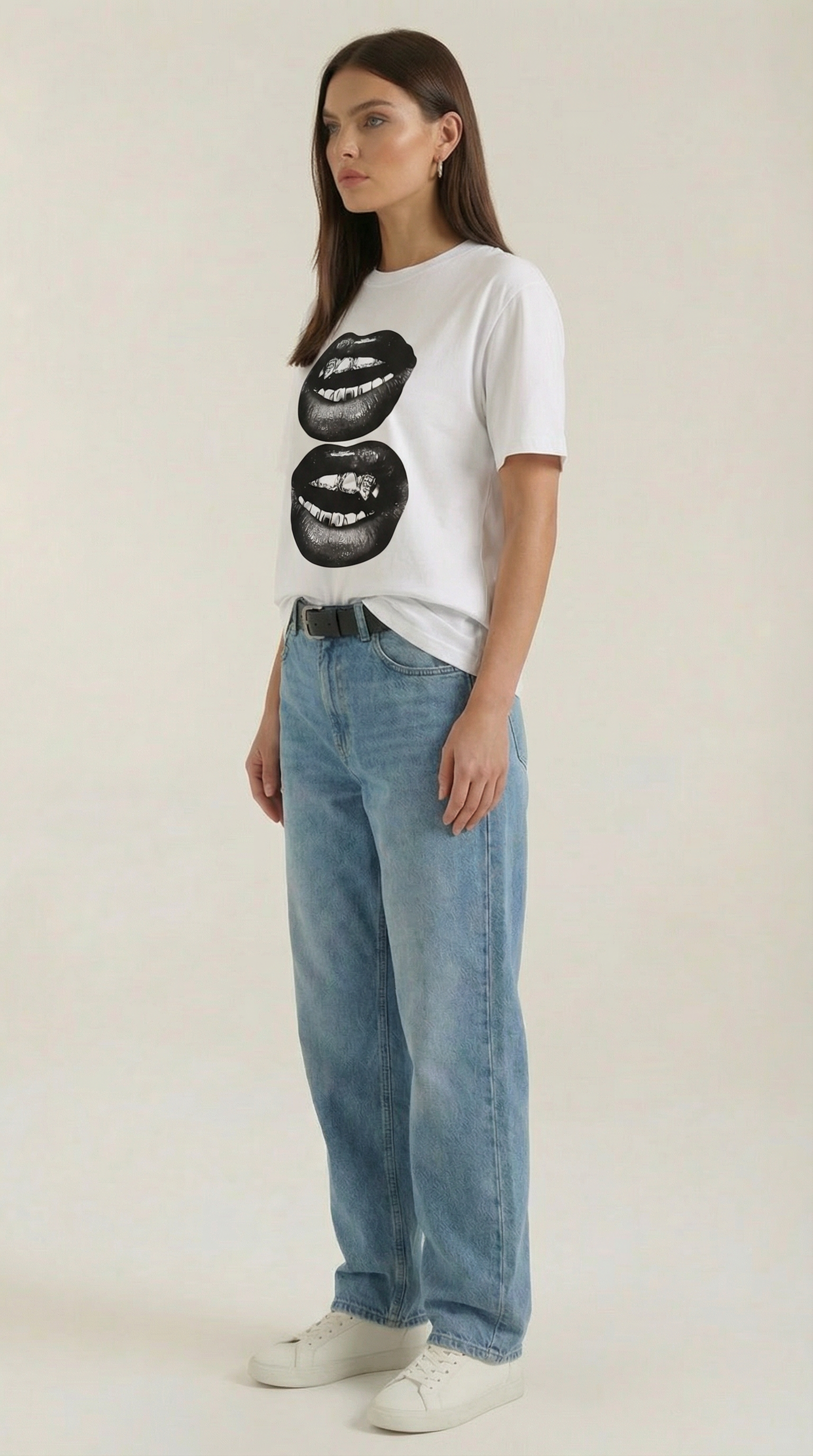 Natalia Graphic T-Shirt — Women’s Pop Art Lip Print Heavyweight Boxy Fit Cropped Sleeve Streetwear Tee