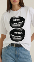 Natalia Graphic T-Shirt — Women’s Pop Art Lip Print Heavyweight Boxy Fit Cropped Sleeve Streetwear Tee
